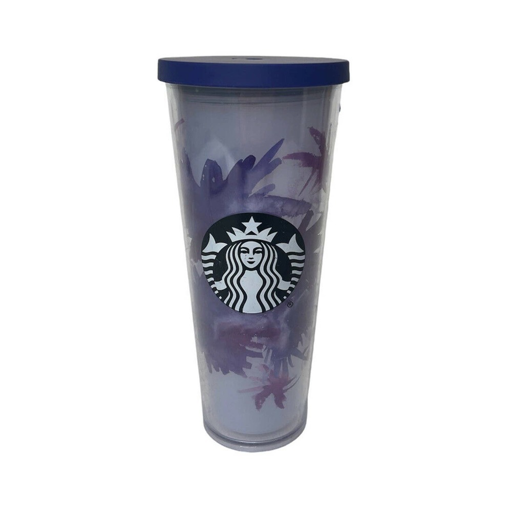 Starbucks Purple Lavender Flower Watercolor 24 oz Plastic Venti Tumbler Cup